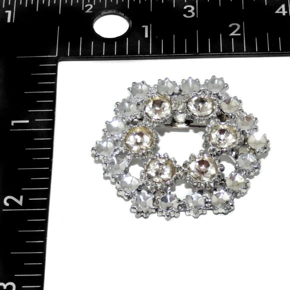 Vintage Brooch Silver Tone Rhinestones Hexagon - Picture 3 of 4